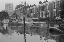 View of flooded Belsize Road London UK 15th August 1975 Old Photo picture