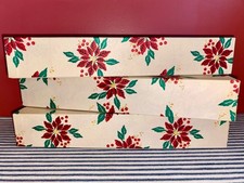 3 Vintage 1950's Poinsettia & Holly Paper-Covered Christmas Boxes, Piano Rolls? picture