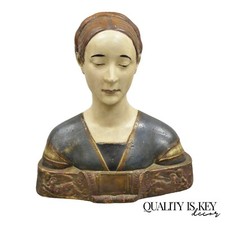 Vintage Polychrome Plaster Bust Ippolita Maria Sforza Statue Renaissance Style picture