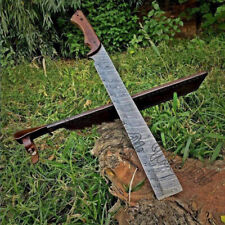 LOM Handmade Damascus Steel Rose Wood Heavy Duty Machete With Leather Sheath picture