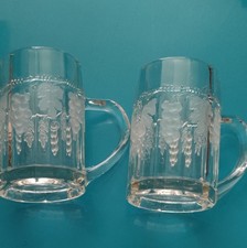 Antique Czech Bohemia Pressed Glass Beer Mugs Grapes with Grape Leaves picture