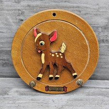 Vtg Deer Fawn Wood Die-Cut Souvenir Pocono Wild Animal Farm Ornament Key Holder picture
