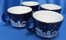 Waechtersbach Germany Cobalt Blue Winter Dreams Village Set of 4 Coffee Tea Cups picture