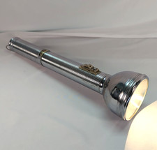 Vintage Ray-O-Vac Sportsman Flashlight Chrome Ribbed Metal 14.5” Heavy Duty picture