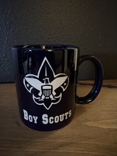 Vintage Linyi Boy Scouts of America BSA Navy Blue Ceramic Coffee Mug Fleur-de-li picture