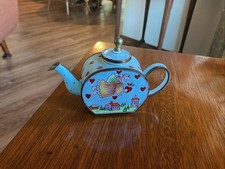 Kelvin Chen Vtg Miniature Teapot Enamel Angel Hearts picture