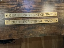 Rare Antique Brass Authentic Asylum Mental Ward And Isolation Signs Pair Of 2 picture