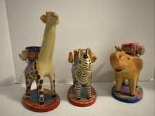 Castillo Mexican Folk Art Pottery Tree Of Life Candlestk Giraffe Zebra Elephant picture