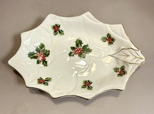 Vintage Lefton China Holly Berry Leaf Dish Tray 8193 Gold Trim Christmas Japan picture