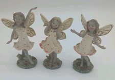 Vintage Set of 3 Fairy Figurines Flowers Wings picture