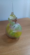 Vintage JL Art Glass Perfume Bottle With Stopper Green Yellow Swirl picture