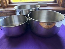 Vintage Farberware Korea Nesting 3 Bowl Set Stainless Steel 2 Thumb Rings picture