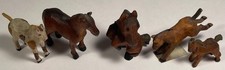 4 VINTAGE MINIATURE HAND CARVED WOOD HORSES FOLK ART picture