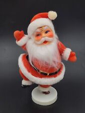 Vintage Plastic Flocked Waving Santa Claus on Plastic Stand 9.5