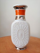 Vintage Royal Porzellan Bavaria KPM Vase Silver Overlay Orange MCM picture