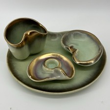 Jasba Keramik German Pottery MCM Fat Lava Era Green Gold Drip Glaze Tray 4 Pc picture