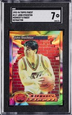 1993-94 TOPPS FINEST MIDWEST'S FINEST,  REFRACTOR #117 JOHN STOCKTON SGC 7 picture