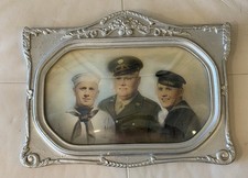 Old US Navy Brothers Soldiers Military Uniform Wood Frame Convex Glass Vintage picture