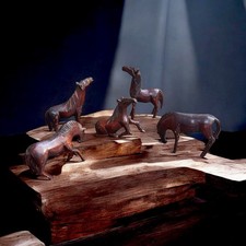 Vtg. Hand Carved Wood Horse Figurine Set of 5 MCM Folk Art Herd Primitive picture