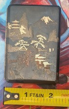 Vintage Japanese OKUBO Gold Bronze Cigarette Case Mt Fuji picture
