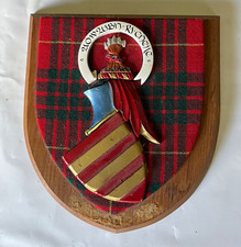 Vintage Heraldic Woodcarvers Clan Cameron Tartan Coat of Arms Shield Plaque picture