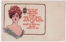 romantic postcard - Here's to the Prettiest Wittiest Truest Sweetest -circa 1910 picture