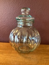 Vintage Large Ribbed Glass Pumpkin Shaped Apothecary Jar With Lid 13.5” Tall picture