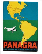 VINTAGE PANAGRA PAN AMERICAN GRACE AIRWAYS Label Ungummed ORIGINAL picture