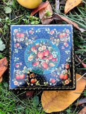 Mstera Wild Strawberry Lacquer Box Vintage USSR Art Handmade Flowers Palekh picture