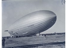 1936 LZ 129 Hindenburg Dirigible Airship Lakehurst Ground Crew Glass Negative picture