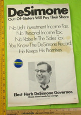 DeSimone for Governor Rhode Island political poster and pinback button 1972 picture