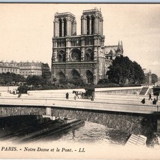 c1900s Paris, France Notre-Dame Cathedral River Seine Pont Bridge Carriage A352 picture