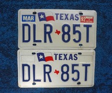 1992 TEXAS License Plate Plates PAIR / SET picture