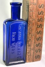 RARE COBALT BLUE CHESEBRO INHALER CO NEW YORK PATENT MEDICINE BOTTLE 1880S USA picture