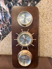 Vtg Springfield Barometer Thermometer Hygrometer Ship Wheel Wood Wall Decor 16