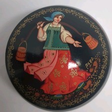 VINTAGE  RUSSIAN LACQUER TRINKET BOX #7 Metal picture