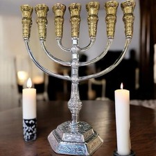 Menorah Jerusalem Temple 14 inch Height 35 cm 7 Branches Gold/ silver XL Israel picture