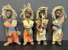 Vintage Caribbean Clay Musician Figurines Set of 4 Jamaican Tiki Folk Art Band picture