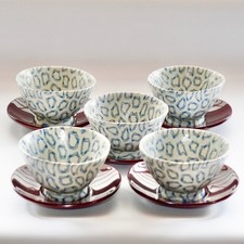 Vtg Japanese Kneaded Sencha Bowl Set of 5 Produced by Tetsuo Nagae Sarasa Kiln picture