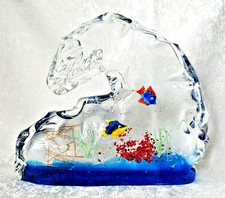 Vintage Murano Art Glass Wave Sculpture Aquarium With Tropical Fish picture