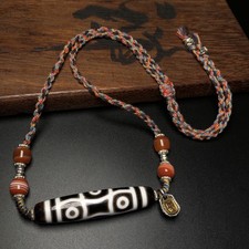 Tibetan Estate 6-Eye Dzi Braided Choker Necklace Old Agate Collectible A476 picture