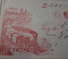 SLING'S 🪙 1874 Train Vignette Boston National $240 Bank Check Boston Mass  picture