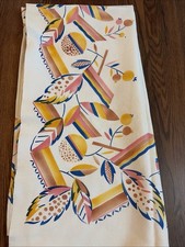 Vtg 1930s Tablecloth Pennicraft Geometric Floral Leaf Print Cotton 44x44” picture