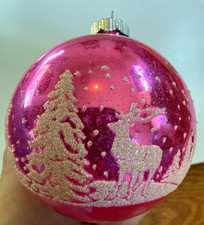 Vintage 1950s Shiny Brite Stripe Pink Glass Christmas Ornament 1 pc picture