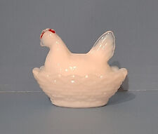 2 pc. Milk Glass Hen on basket nest - with red paint accent. Vintage 1940s. picture