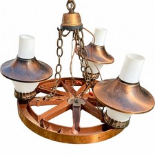 Vintage 18” Wagon Wheel Ceiling Lamp 3 light Chandelier Fixture MCM picture