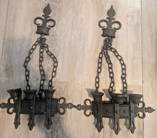 Vtg Sexton 1957 Goth Black Iron Candelabras Sconces Wall Pair 6 Candle Holders picture