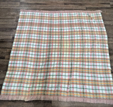 Vintage Harmony House Sears Wool Plaid Blanket 76x80 Pink Satin Mid Century picture