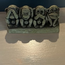 VINTAGE 60's CAL THEMES CHALKWARE FOUR WISE MONKEYS SEE HEAR SPEAK FUN NO EVIL picture