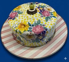 Vintage Retired MacKenzie Childs Enamel Buttercup Cake Dome & Bathing Hut Charge picture